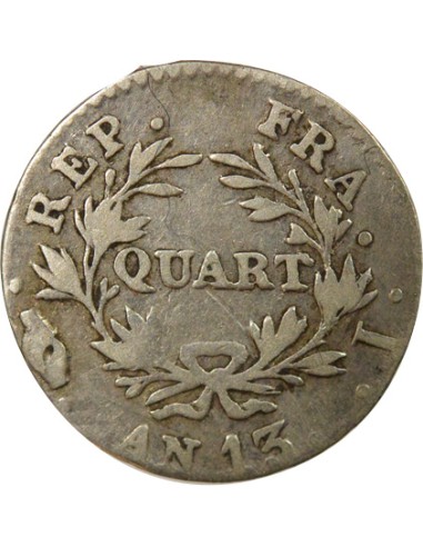 Roi d'Italie Cal. Révolutionnaire 1/4 franc Argent An 13 Limoges