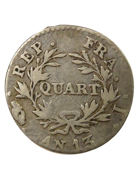 Roi d'Italie Cal. Révolutionnaire 1/4 franc Argent An 13 Limoges
