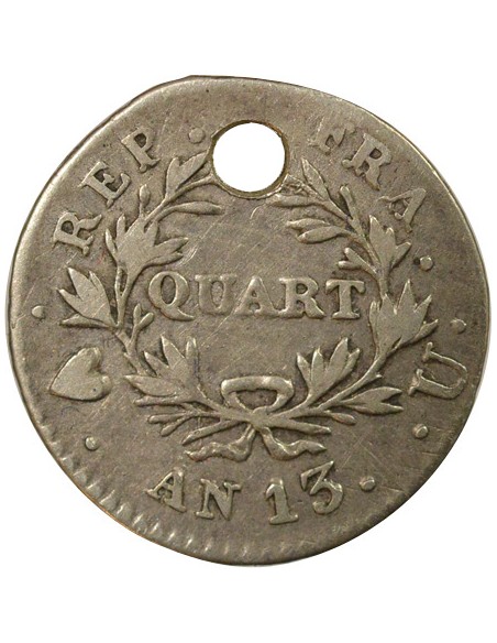 Roi d'Italie Cal. Révolutionnaire 1/4 franc Argent An 13 T Turin
