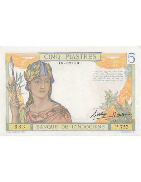 Indo-Chine Fr. 5 piastres 1936