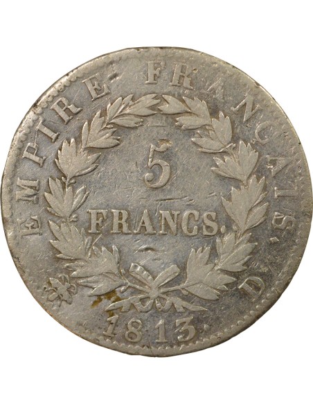 Roi d'Italie Empire 5 francs Argent 1813 D Lyon