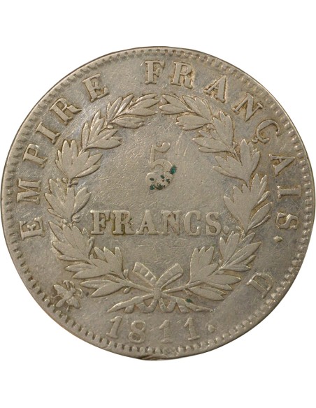 Roi d'Italie Empire 5 francs Argent 1811 D Lyon