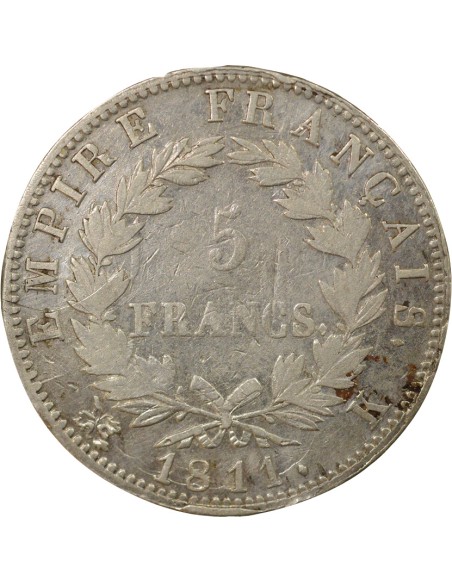 Roi d'Italie Empire 5 francs Argent 1811 K Bordeaux