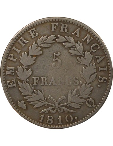 Roi d'Italie Empire 5 francs Argent 1810 Q Perpignan