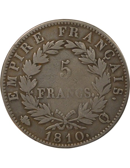 Roi d'Italie Empire 5 francs Argent 1810 Q Perpignan