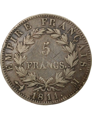Roi d'Italie Empire 5 francs Argent 1811 M Toulouse