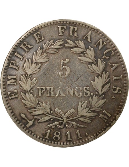 Roi d'Italie Empire 5 francs Argent 1811 M Toulouse