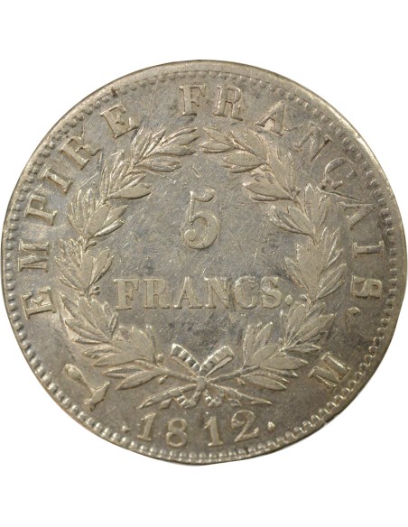 Roi d'Italie Empire 5 francs Argent 1812 M Toulouse