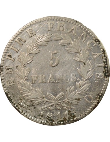 Roi d'Italie Empire 5 francs Argent 1811 Q Perpignan