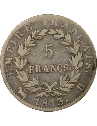 Roi d'Italie Empire 5 francs Argent 1813 B Rouen