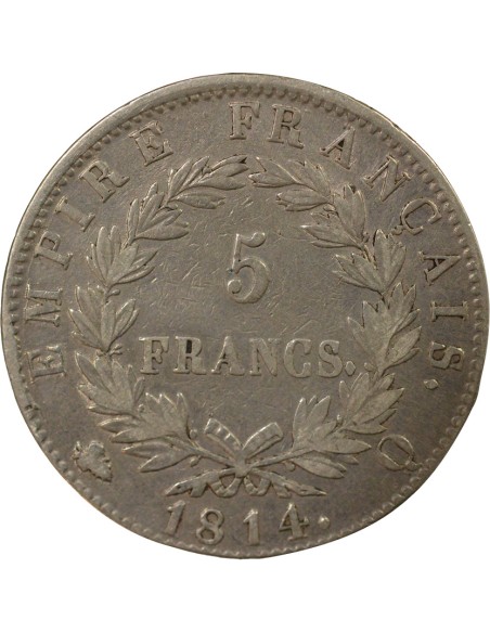 Roi d'Italie Empire 5 francs Argent 1814 Q Perpignan