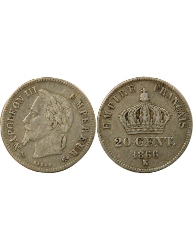 Napoléon III Petit module 20 centimes Argent 1866 K Bordeaux