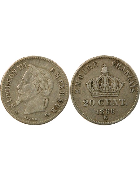 Napoléon III Petit module 20 centimes Argent 1866 K Bordeaux