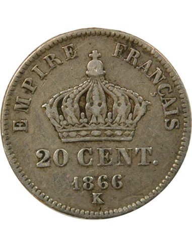 Napoléon III Petit module 20 centimes Argent 1866 K Bordeaux