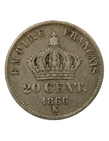 Napoléon III Petit module 20 centimes Argent 1866 K Bordeaux