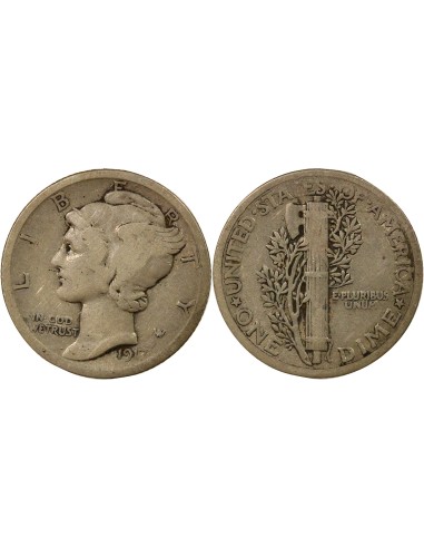 USA Mercury 1 dime Argent 1917 Philadelphie