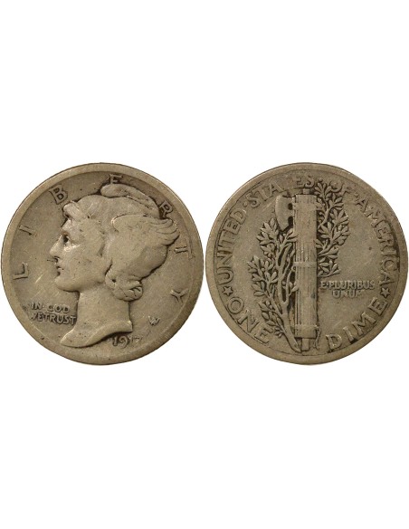 USA Mercury 1 dime Argent 1917 Philadelphie