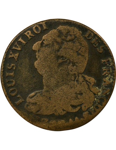 Louis XVI Au Faisceau 2 sols Cuivre 1792 AA Metz