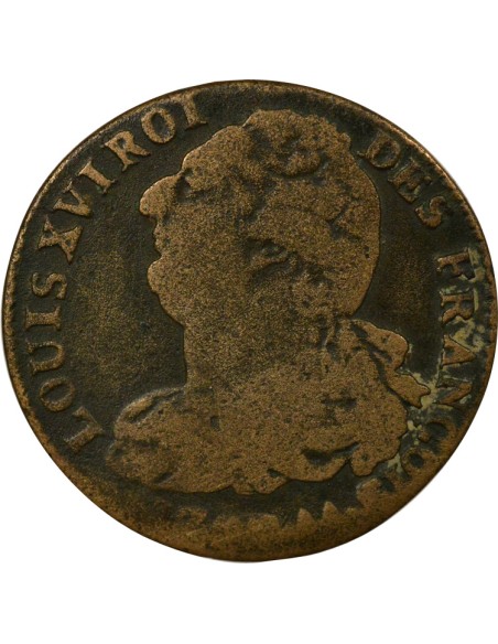 Louis XVI Au Faisceau 2 sols Cuivre 1792 AA Metz
