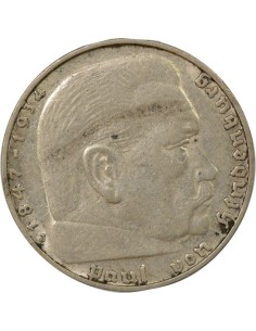 Allemagne Paul von Hindenburg 2 reichsmark Argent 1937 J Hambourg 2