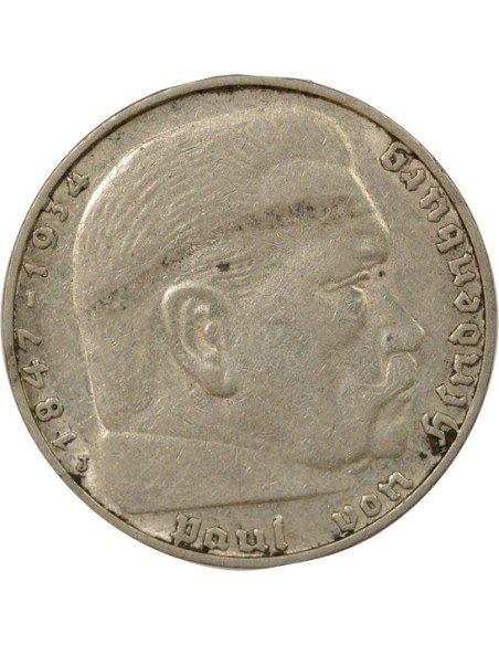 Allemagne Paul von Hindenburg 2 reichsmark Argent 1937 J Hambourg
