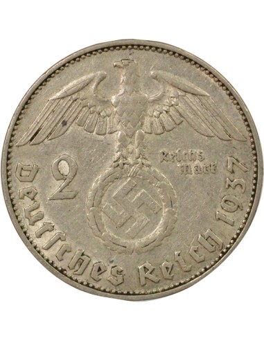 Allemagne Paul von Hindenburg 2 reichsmark Argent 1937 J Hambourg