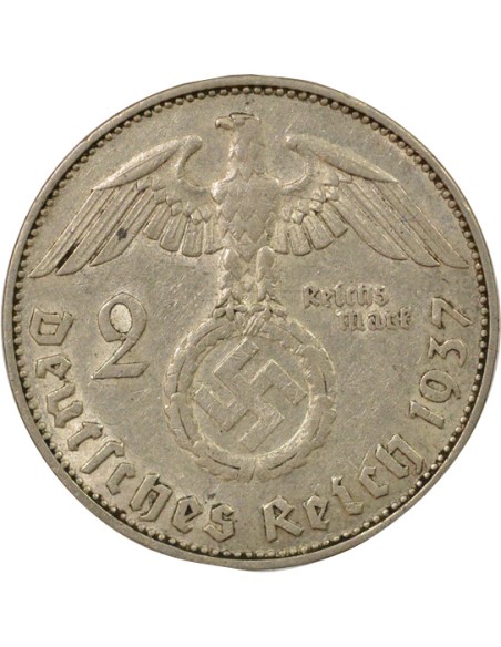 Allemagne Paul von Hindenburg 2 reichsmark Argent 1937 J Hambourg