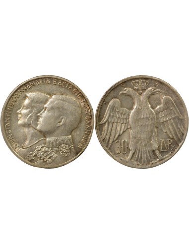 Grèce Constantin II de Grèce Mariage Royal 30 drachmai Argent 1964 Kongsberg