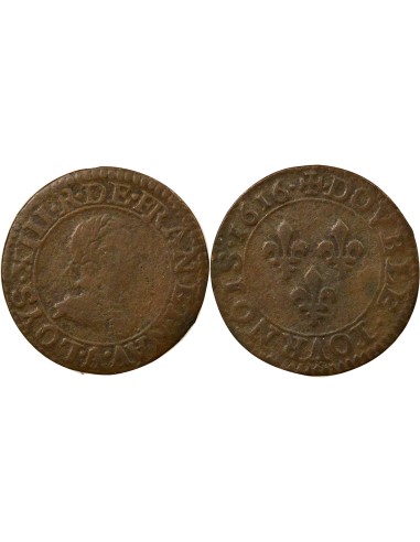 Louis XIII 1er Type 1 double tournois Cuivre 1616 A - Paris