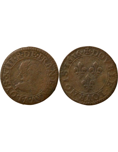 Louis XIII 1er Type 1 double tournois Cuivre 1616 A - Paris