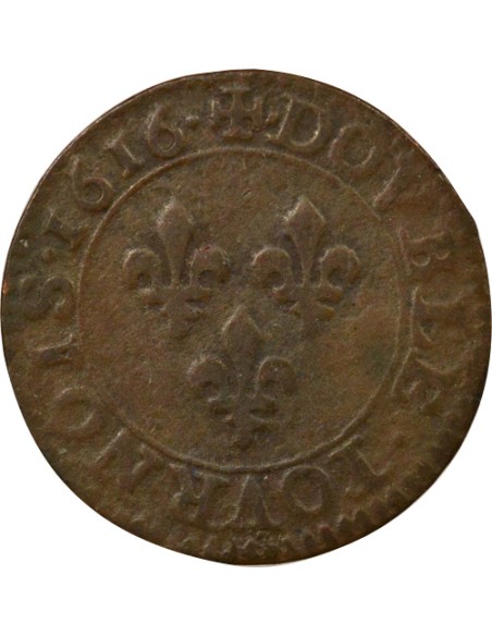 Louis XIII 1er Type 1 double tournois Cuivre 1616 A - Paris