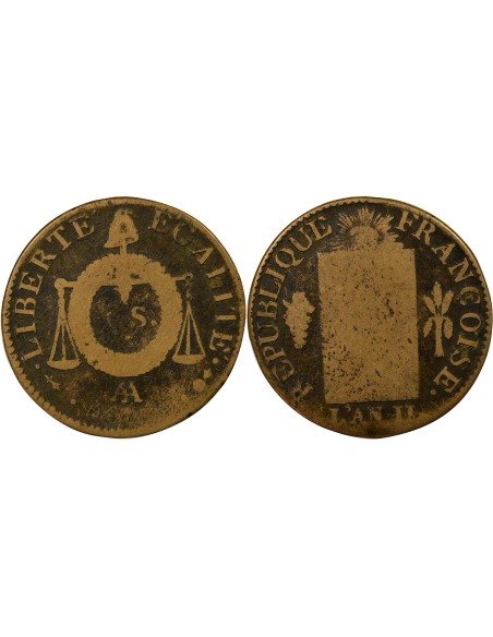 Louis XVI A la Balance 1 sol Métal de Cloche An II AA Metz