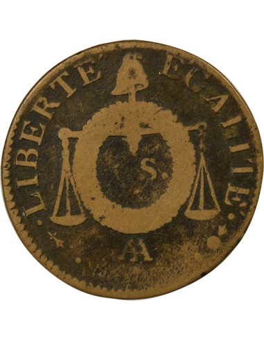 Louis XVI A la Balance 1 sol Métal de Cloche An II AA Metz