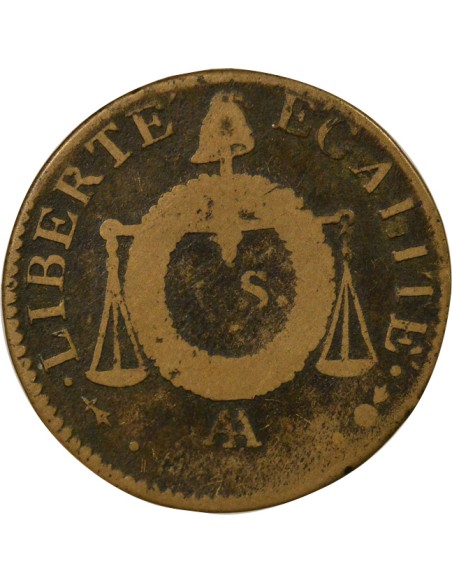 Louis XVI A la Balance 1 sol Métal de Cloche An II AA Metz
