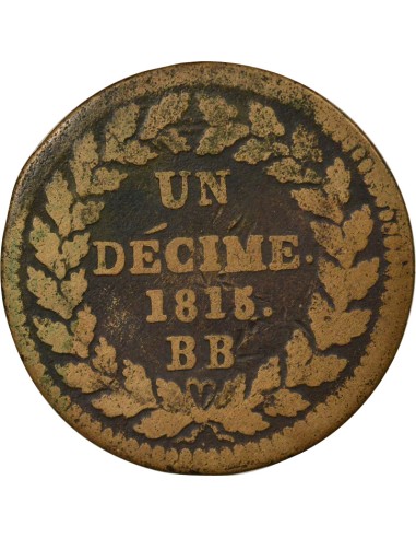 Louis XVIII Siège de Strasbourg 1 décime Bronze 1815 BB Strasbourg