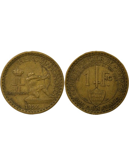 Monaco Hercule 1 franc Cupronickel 1924 (p) Poissy