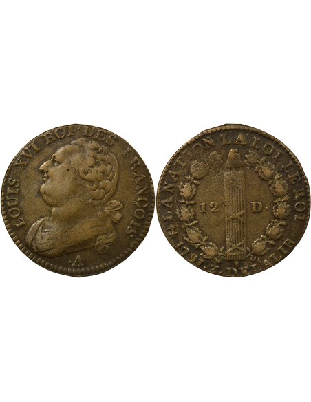 Louis XVI Au Faisceau 12 denier Cuivre 1791 A - Paris