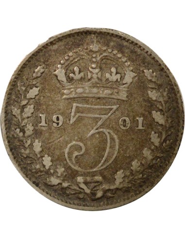 3e Portrait 3 pence Argent 1901 Londres