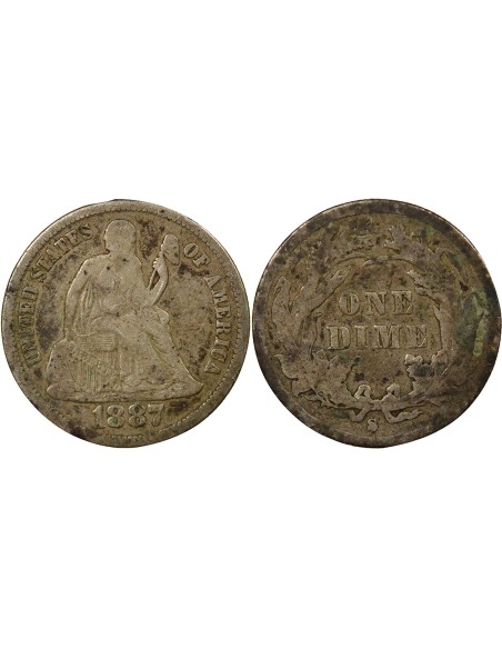 USA Seated Liberty 1 dime Argent 1887 S San Francisco
