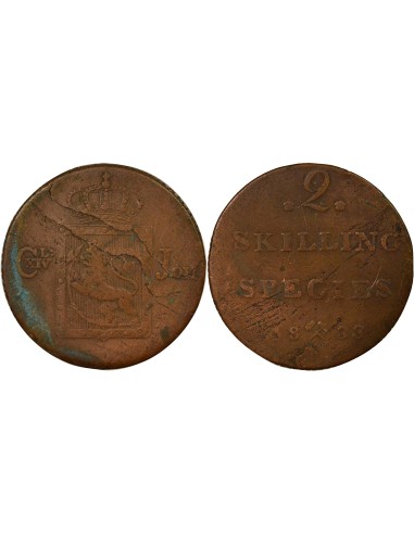 Norvège Karl XIV Johan 2 skilling Cuivre 1833 Kongsberg