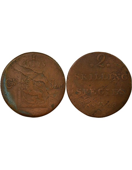 Norvège Karl XIV Johan 2 skilling Cuivre 1833 Kongsberg