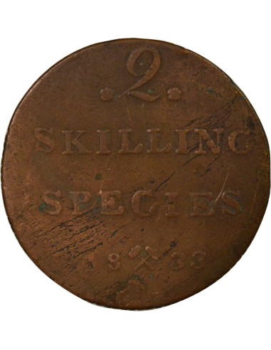 Norvège Karl XIV Johan 2 skilling Cuivre 1833 Kongsberg