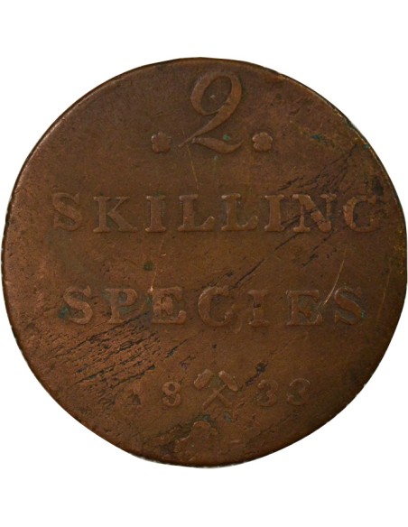 Norvège Karl XIV Johan 2 skilling Cuivre 1833 Kongsberg