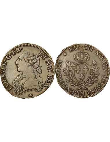 Louis XVI Au Buste Habillé 1 ecu Argent 1788 M Toulouse