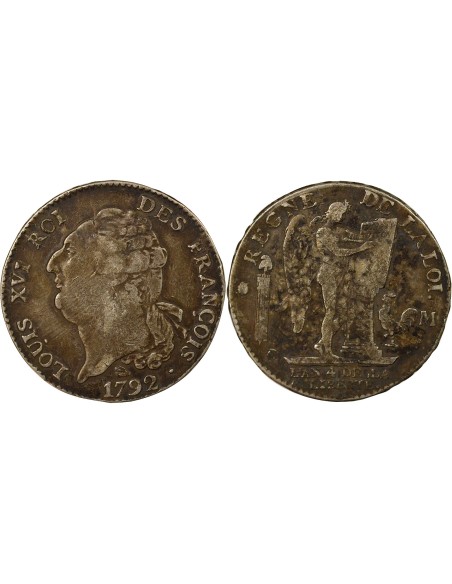 Louis XVI Au Génie 1 ecu Argent 1792 M Toulouse