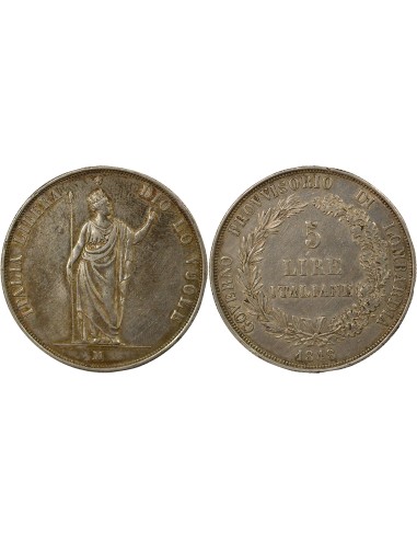 Royaume de Lombardie Gouvernement Provisoire 5 lire Argent 1848 M Milan