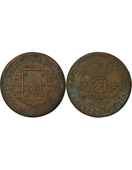 Brésil Jean VI du Portugal 40 reis Cuivre 1822 R Rio de Janeiro