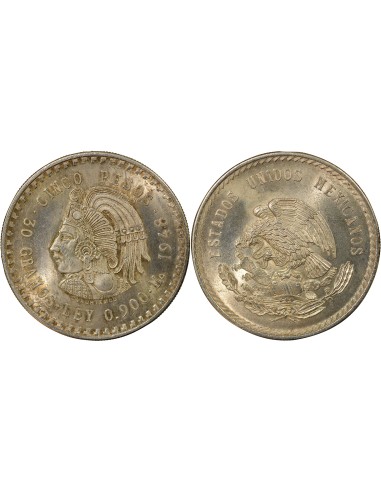 Mexique Cuauhtemoc 5 pesos Argent 1948 Mo Mexico City