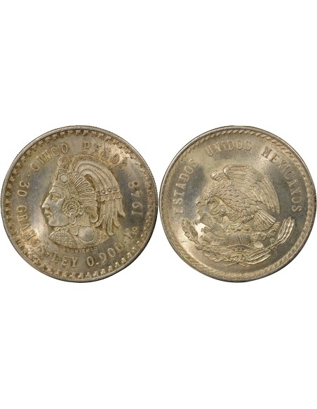 Mexique Cuauhtemoc 5 pesos Argent 1948 Mo Mexico City
