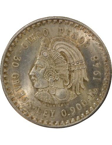 Mexique Cuauhtemoc 5 pesos Argent 1948 Mo Mexico City